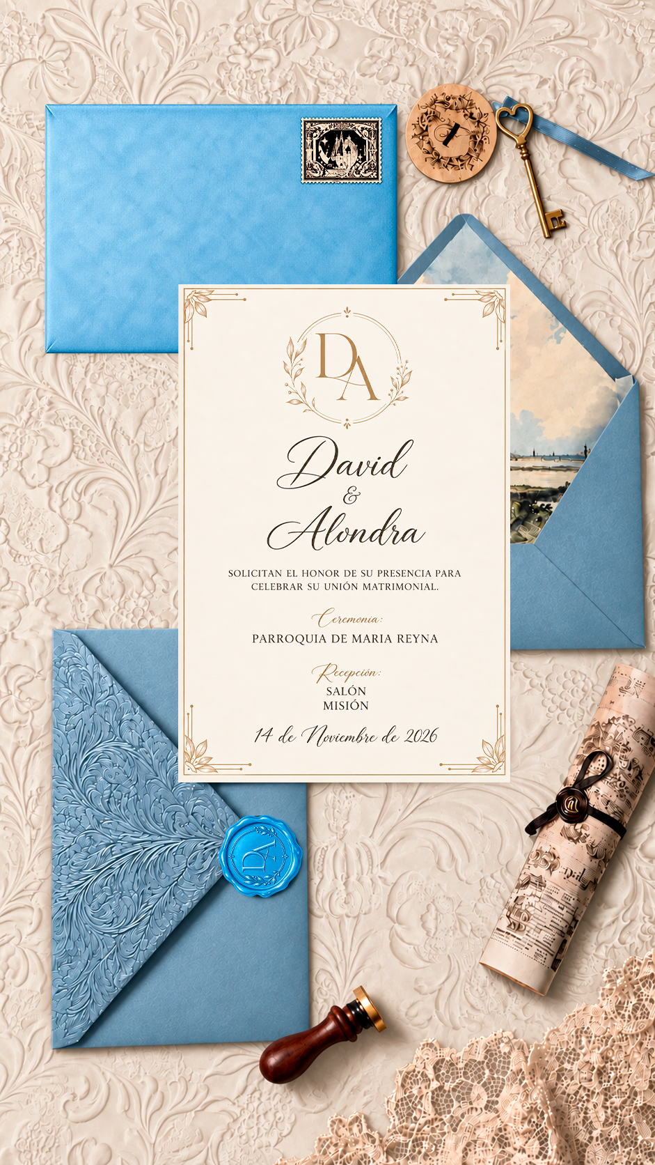 Sobre e invitación de boda